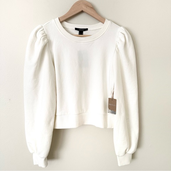 | f21 • white cap sleeve cropped sweatshirt top • medium | - Picture 1 of 11